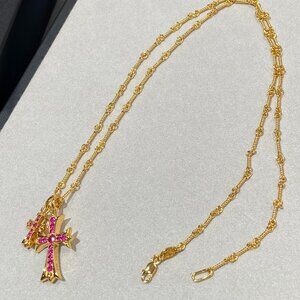 Chrome Hearts Ruby Double Crucifix Pendant Necklace